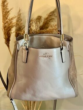 Coach Taupe Leather & Suede Shoulder Bag with Gold Hardware